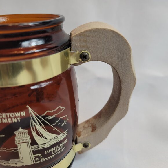 Siesta Ware Amber Brown Glass Barrel Mug Wood Handle Cape Cod - Picture 3 of 13